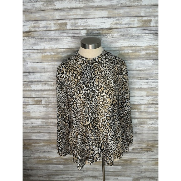 Chico's Tops - Chicos Small Leopard Print Ruffle Button Long Sleeve Sheer Top Women Size O